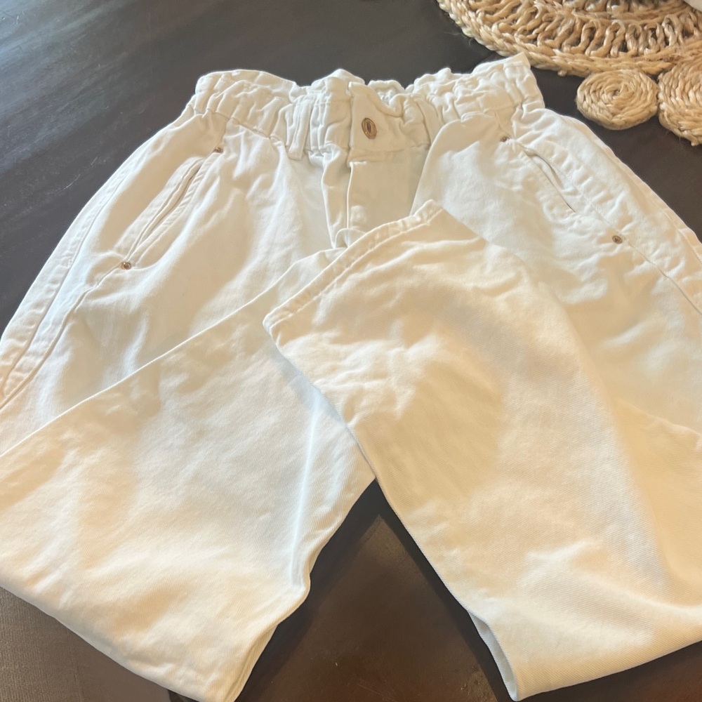 Zara white Elastic Waist Trousers